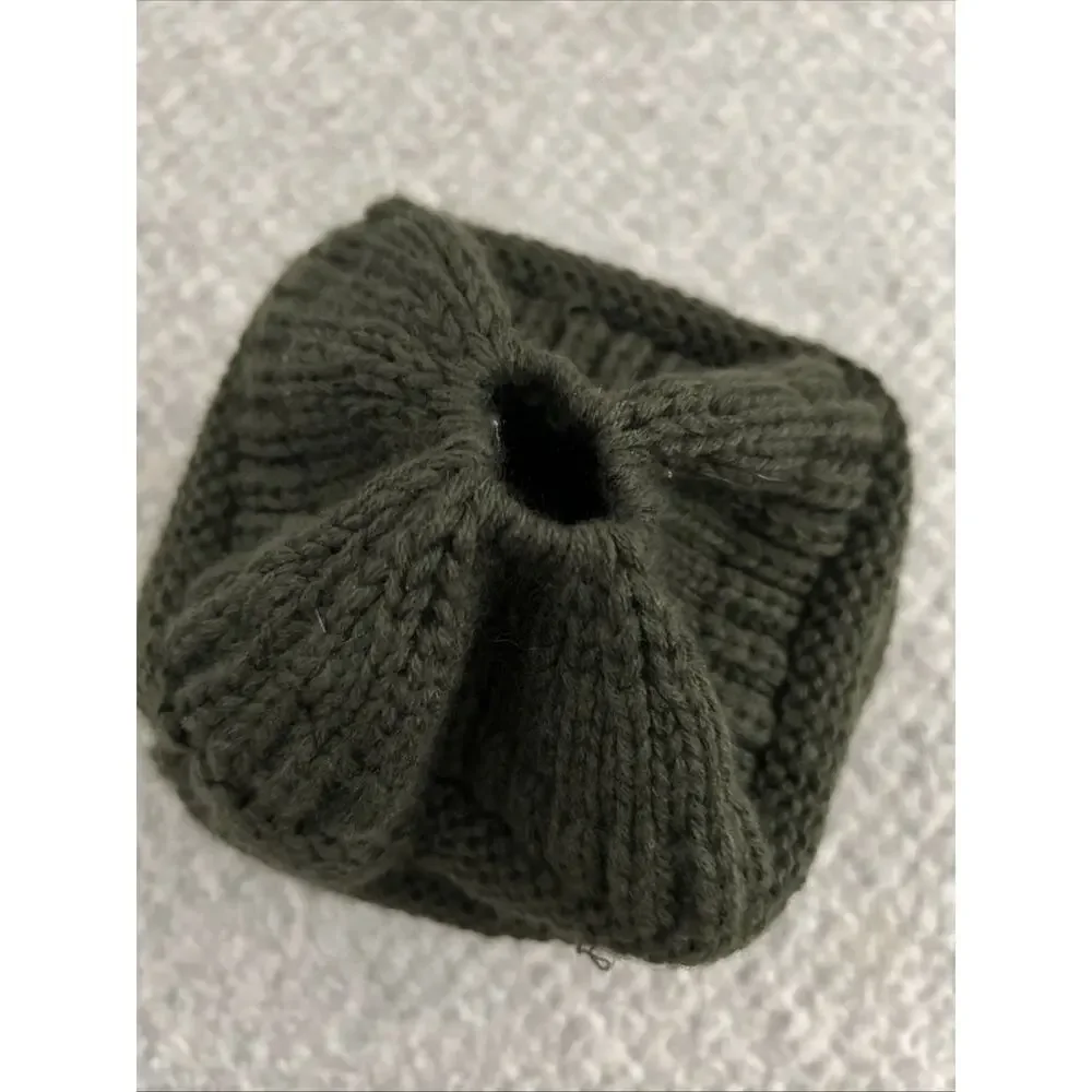 CC Exclusives Beanie Women's Knit Slouchy Cap Hat Olive Ponytail Hole Ski